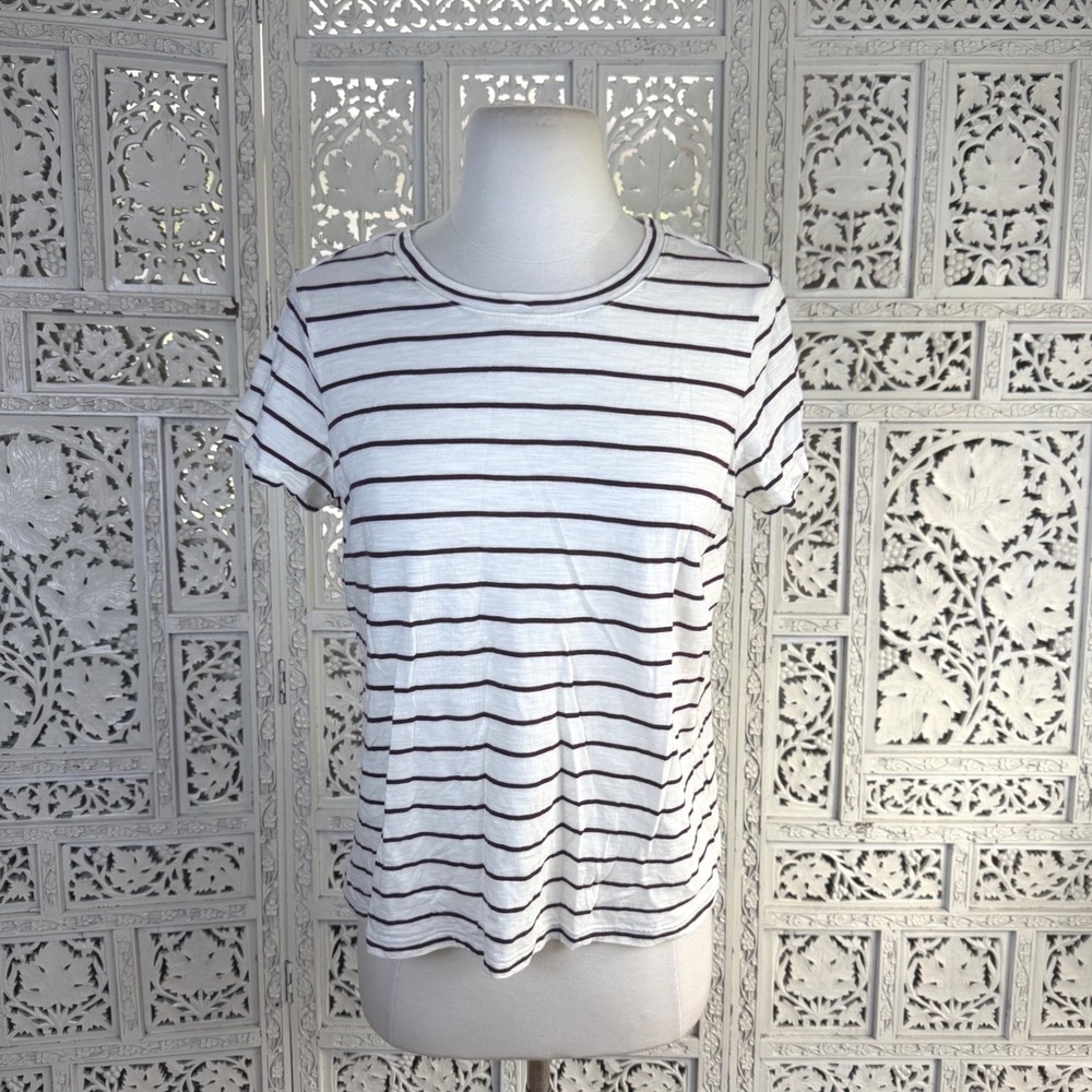 Marine Later Purple Cream Striped T Shirt Womens Small Short Sleeve Casual